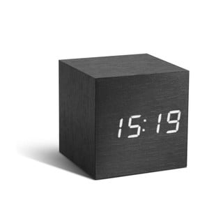 Tmavě šedý budík s bílým LED displejem Gingko Cube Click Clock