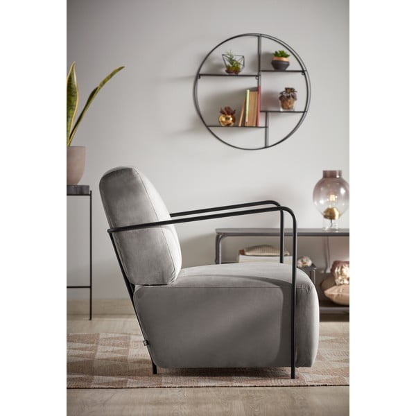 Šedé křeslo sametového vzhledu Kave Home Gamer-image-1