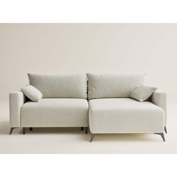 Krémová žinylková rozkládací/s úložným prostorem rohová pohovka (pravý roh/s lenoškou) Leon – Maison de Rêve-image-2