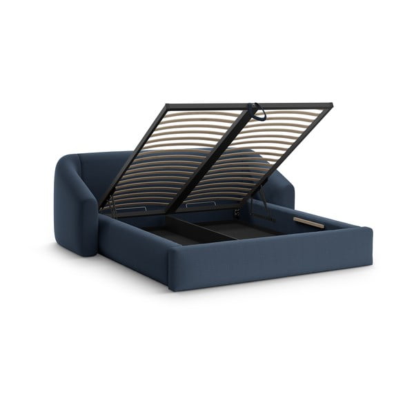 Tmavě modrá čalouněná dvoulůžková postel s úložným prostorem s roštem 140x200 cm Campi – Cosmopolitan Design-image-2