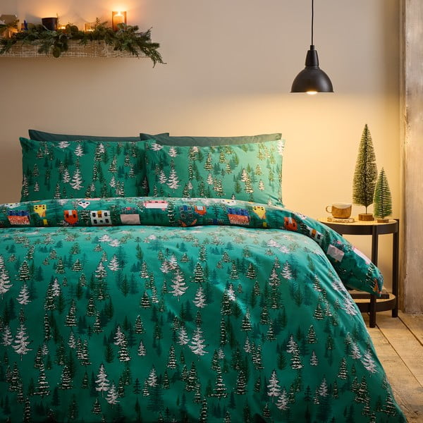 Zelené povlečení na dvoulůžko 200x200 cm Festive Forest – Catherine Lansfield-image-1