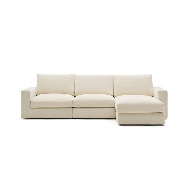 Béžová žinylková rohová pohovka (pravý roh/s lenoškou) Alea – Kave Home