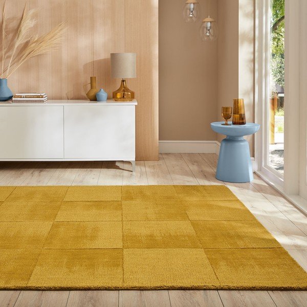 Okrově žlutý ručně tkaný vlněný koberec 120x170 cm Demi Check Ombre – Flair Rugs-image-1