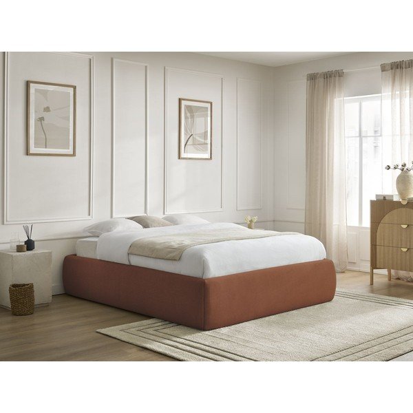 Oranžová čalouněná dvoulůžková postel s úložným prostorem/bez čela s roštem 160x200 cm Inera – Bobochic Paris-image-1