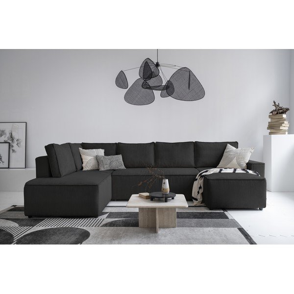 Antracitová manšestrová rozkládací rohová pohovka (levý roh/do "U") Brave Dave – Miuform-image-3