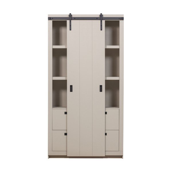 Šedobéžová skříňka z borovicového dřeva s posuvnými dveřmi 122x230x37 cm Slide – vtwonen-image-1