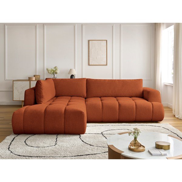 Rozkládací/s úložným prostorem rohová pohovka v cihlové barvě (levý roh/do L) Fuji – Bobochic Paris-image-1