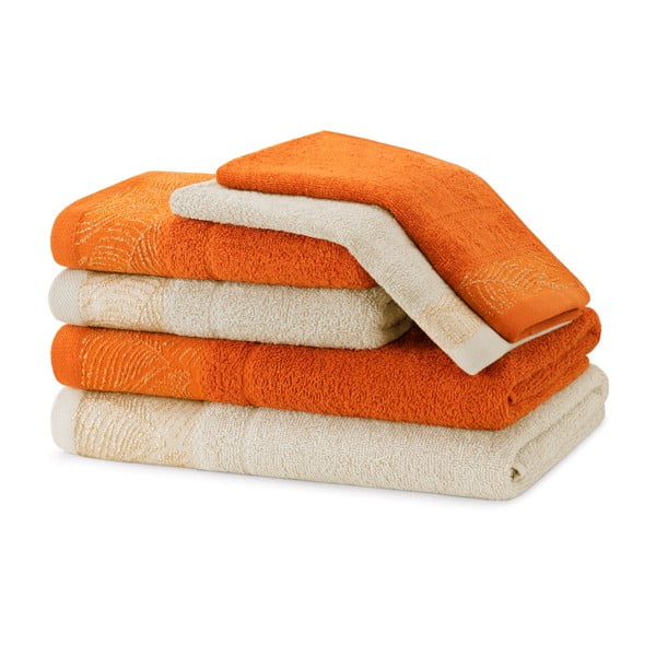 Oranžové/béžové froté bavlněné ručníky a osušky v sadě 6 ks Bellis – Restilo