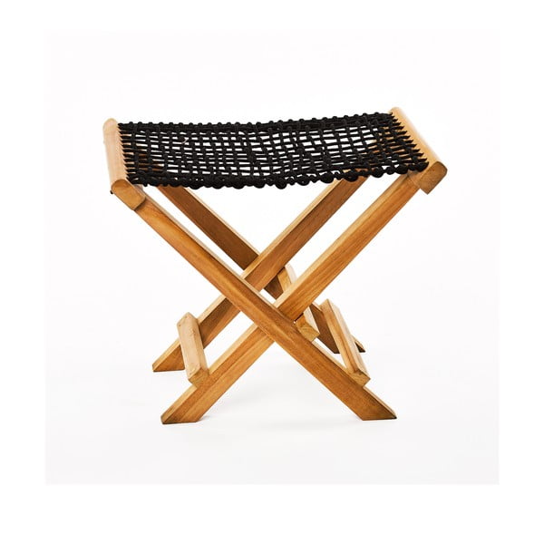 Sada 2 černých skládacích stoliček z teakového dřeva a výpletem z provazu Simla Lay
