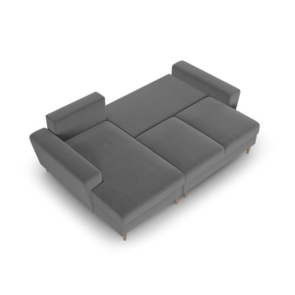 Světle šedá sametová rozkládací/s úložným prostorem rohová pohovka (levý roh/s lenoškou) Kyoto – Cosmopolitan Design-image-2