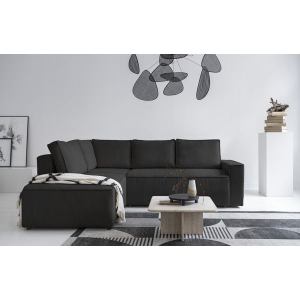 Antracitová manšestrová rozkládací rohová pohovka (levý roh) Brave Dave – Miuform-image-1