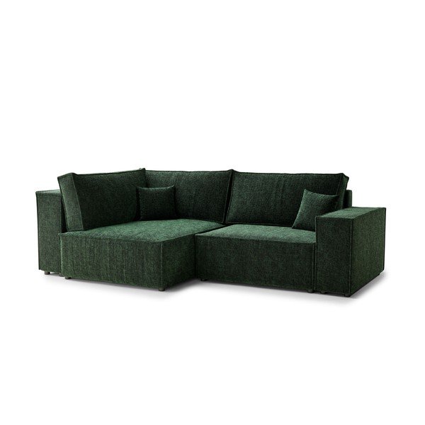 Tmavě zelená žinylková rozkládací/s úložným prostorem rohová pohovka (levý roh/do L) Tonga – Maison de Rêve