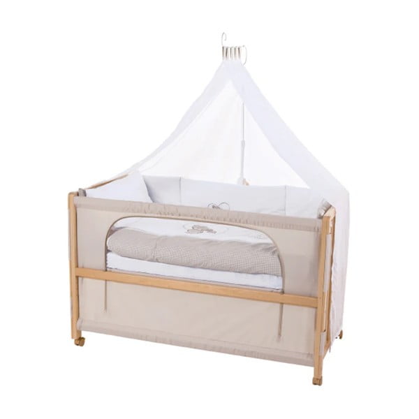 Postýlka na kolečkách s nebesy v přírodní barvě 60x120 cm Liebhabär – Roba-image-1