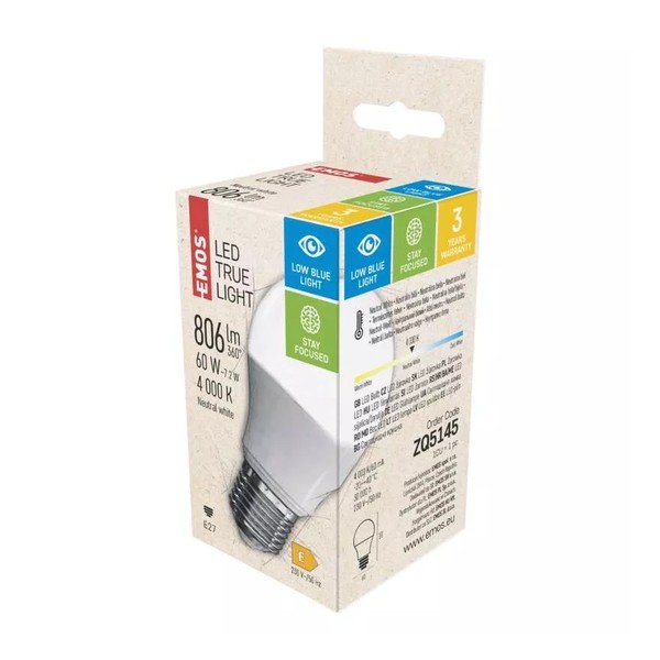Neutrální LED žárovka E27, 7 W – EMOS-image-1