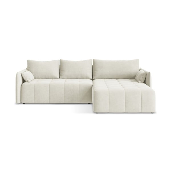 Béžová rozkládací/s úložným prostorem rohová pohovka (pravý roh/s lenoškou) Moku – Makamii