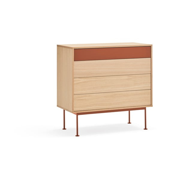 Cihlově červená komoda s dubovou dýhou se zásuvkami Teulat Yoko-image-2