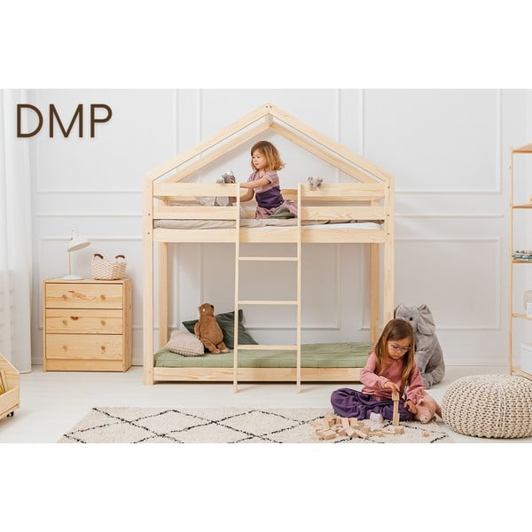 Domečková patrová dětská postel z borovicového dřeva 90x180 cm v přírodní barvě Mila DMP – Adeko-image-1