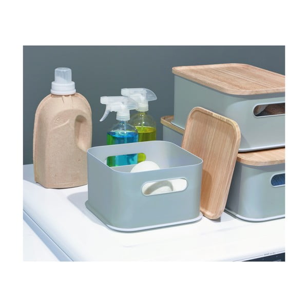 Šedý úložný box s víkem ze dřeva paulownia iDesign Eco Handled, 21,3 x 21,3 cm-image-4