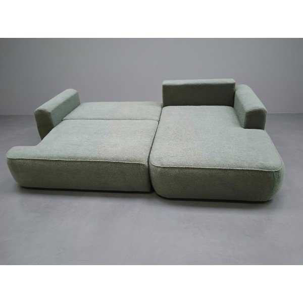 Zelená rozkládací/s úložným prostorem rohová pohovka z textilie bouclé (pravý roh/s lenoškou) Quinoa - II. jakost – Bonami Selection-image-3