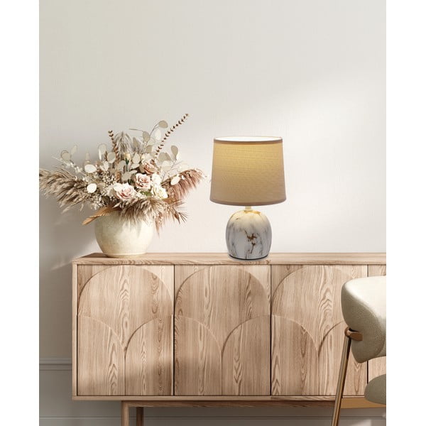 Krémová stolní lampa s textilním stínidlem (výška 25 cm) Adelina – Candellux Lighting-image-1