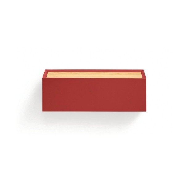 Červený závěsný noční stolek s deskou v dubovém dekoru Arista – Teulat-image-3