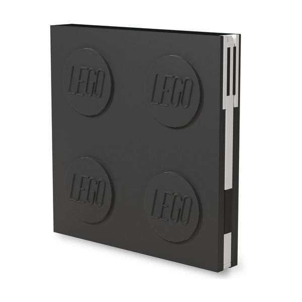 Černý čtvercový zápisník s gelovým perem LEGO®, 15,9 x 15,9 cm