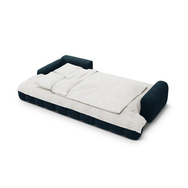 Sametová rozkládací/s úložným prostorem rohová pohovka v petrolejové barvě (levý roh/s lenoškou) Linz – Cosmopolitan Design-image-4