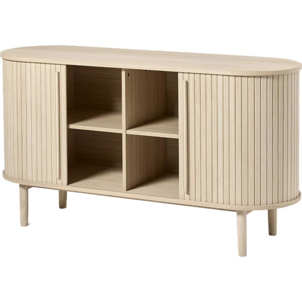 Komoda v dekoru dubu s posuvnými dveřmi v přírodní barvě 140x76x45 cm Meta – Unique Furniture-image-1