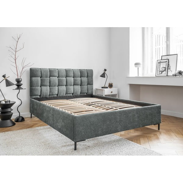 Šedozelená čalouněná dvoulůžková postel s roštem 140x200 cm Eve – Miuform-image-4