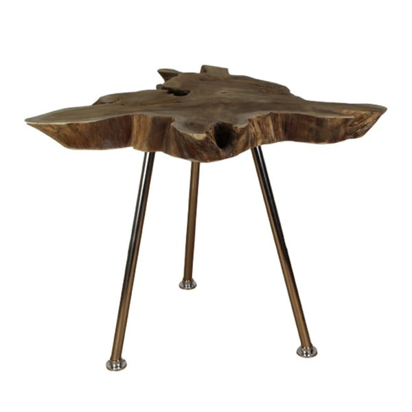 Odkládací stolek s deskou z neopracovaného teakového dřeva HSM collection Tribe, ⌀ 50 cm