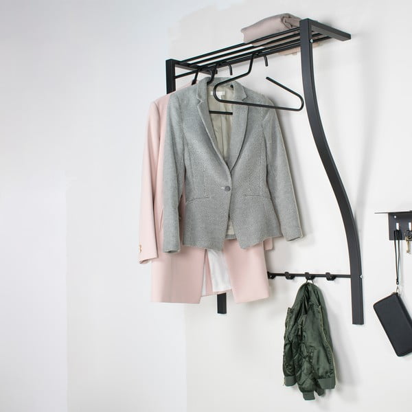 Černý kovový nástěnný věšák s poličkou 75 cm Carve – Spinder Design-image-4