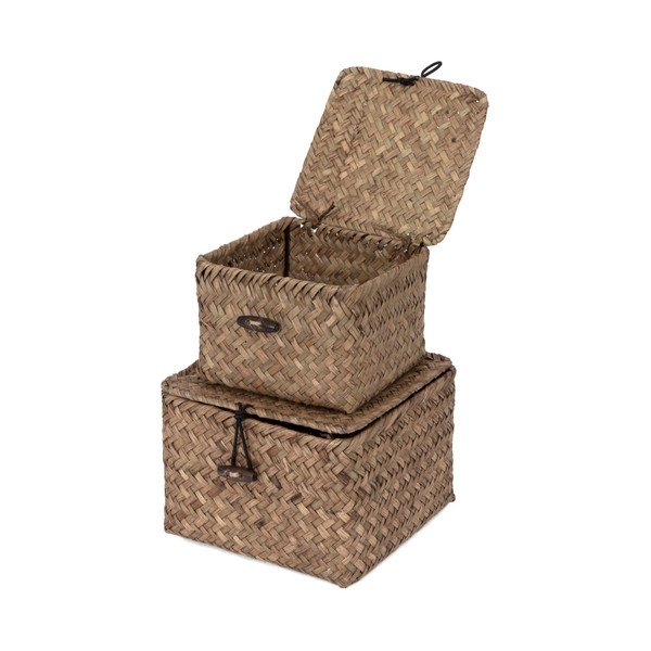 Sada 2 tmavě hnědých úložných košíků z rákosí Compactor Lidwhite-image-2