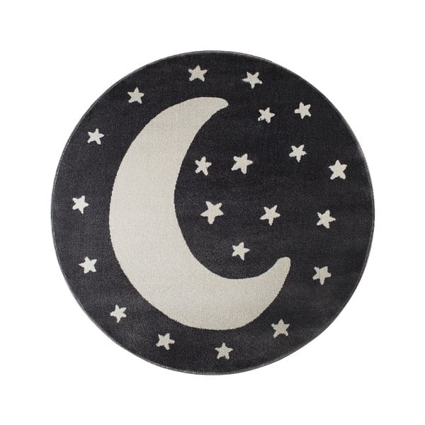 Černý kulatý koberec s motivem měsíce KICOTI Moon, ø 80 cm