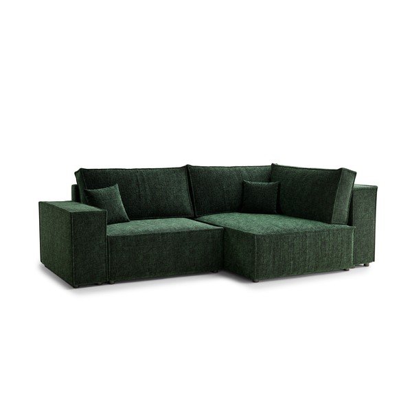 Tmavě zelená žinylková rozkládací/s úložným prostorem rohová pohovka (pravý roh/do L) Tonga – Maison de Rêve