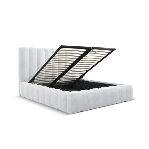 Světle šedá čalouněná dvoulůžková postel s úložným prostorem a roštem 160x200 cm Kelp – Micadoni Home-image-2