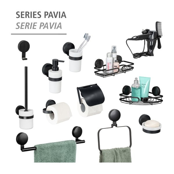 Černá rohová police do koupelny Wenko Static-Loc® Pavia, šířka 27 cm-image-2