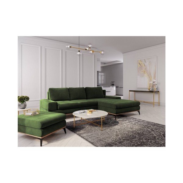 Lahvově zelená rozkládací rohová pohovka Windsor & Co Sofas Planet, pravý roh-image-1