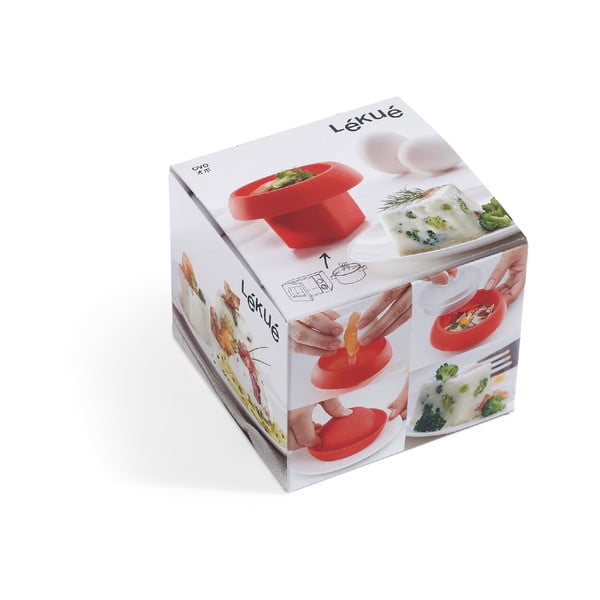 Červená hranatá silikonová formička na vaření vajec v mikrovlnce Lékué Ovo, ⌀ 10 cm-image-3