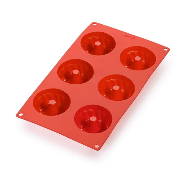 Červená silikonová forma na 6 mini bábovek Lékué