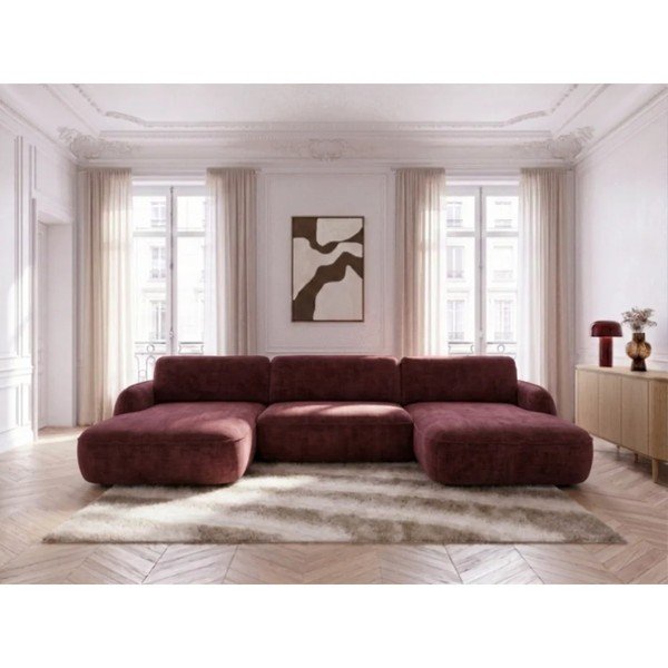 Červená sametová rozkládací/s úložným prostorem rohová pohovka (do "U") Celeste – Bobochic Paris-image-1