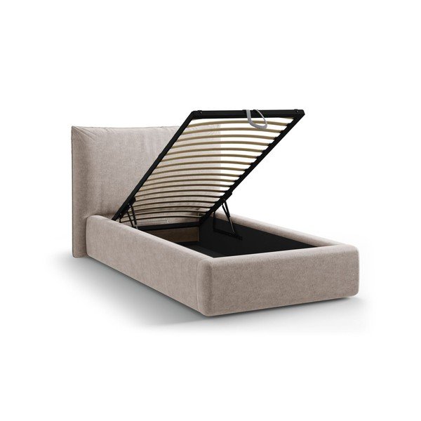 Béžová čalouněná jednolůžková postel s úložným prostorem s roštem 90x200 cm Kaelle – Micadoni -image-1