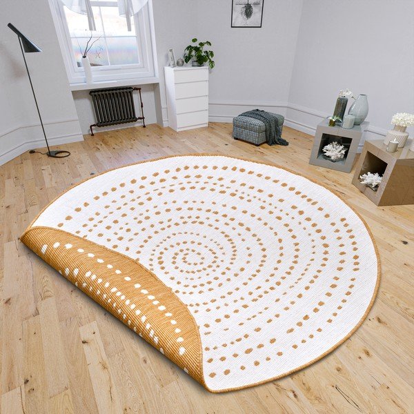 Okrově žluto-bílý kulatý venkovní koberec ø 200 cm Bali – NORTHRUGS-image-1