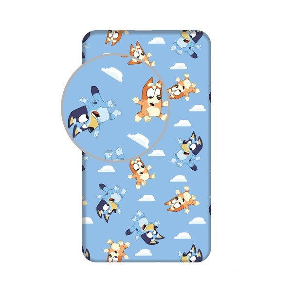 Modré napínací bavlněné dětské prostěradlo na jednolůžko 90x200 cm Bluey – Jerry Fabrics