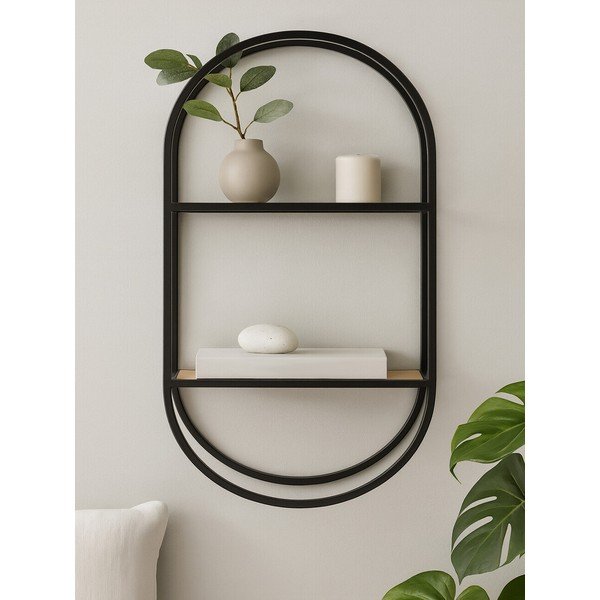 Černá/v přírodní barvě patrová kovová police 35 cm Mataram – Premier Housewares-image-2