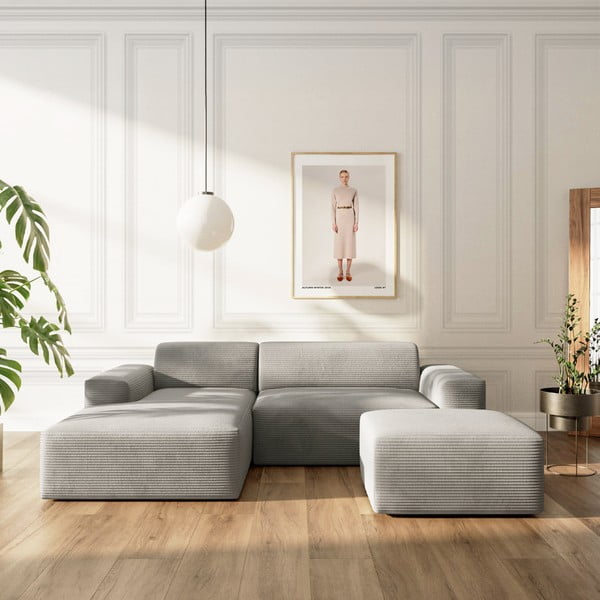 Šedá manšestrová rohová pohovka (levý roh/s lenoškou) Villet – Rodier-image-1