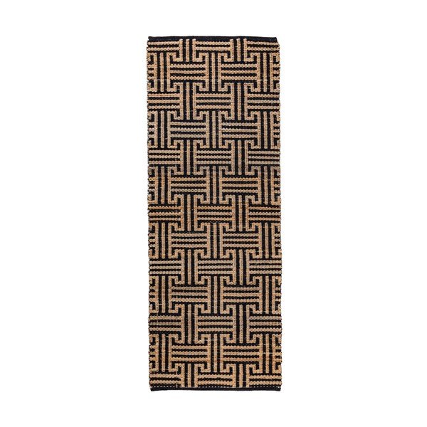 Černý/v přírodní barvě ručně tkaný běhoun s příměsí juty 80x230 cm Meander Jute – Flair Rugs