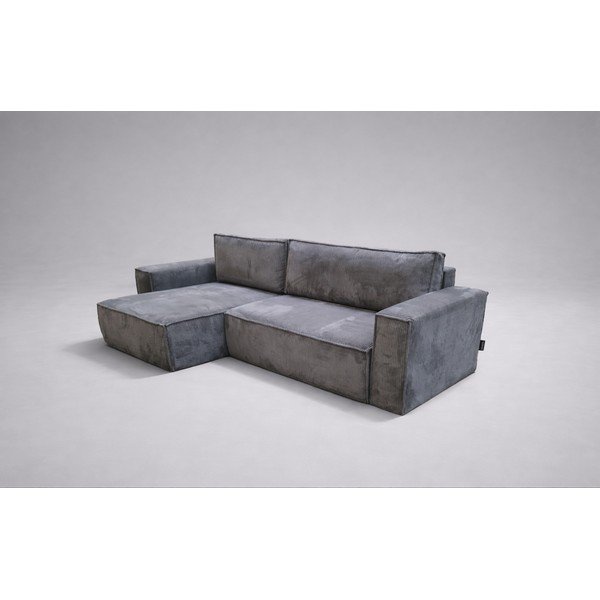 Tmavě šedá manšestrová rozkládací/s úložným prostorem rohová pohovka Nihad - II. jakost – Bobochic Paris-image-4