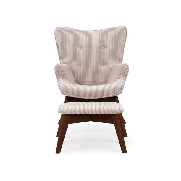 Světle růžové manšestrové křeslo s podnožkou Niko – Ropez-image-3