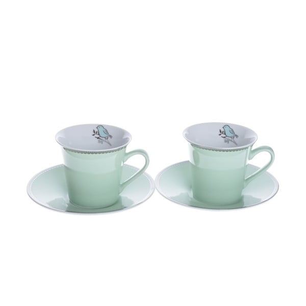 Porcelánové šálky na cappuccino s podšálky Zelená, 2 ks