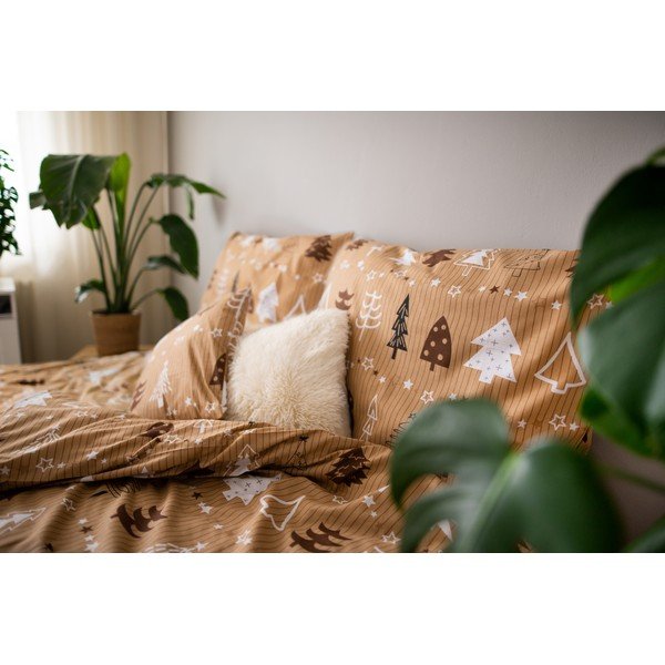 Hnědé bavlněné povlečení na jednolůžko Cotton House Trees, 140 x 200 cm-image-2